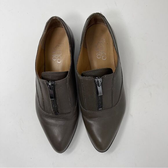 Franco Sarto Gray Kagan Pointed Leather Olive Loafer 6M Flats Top Zipper - Picture 2 of 10